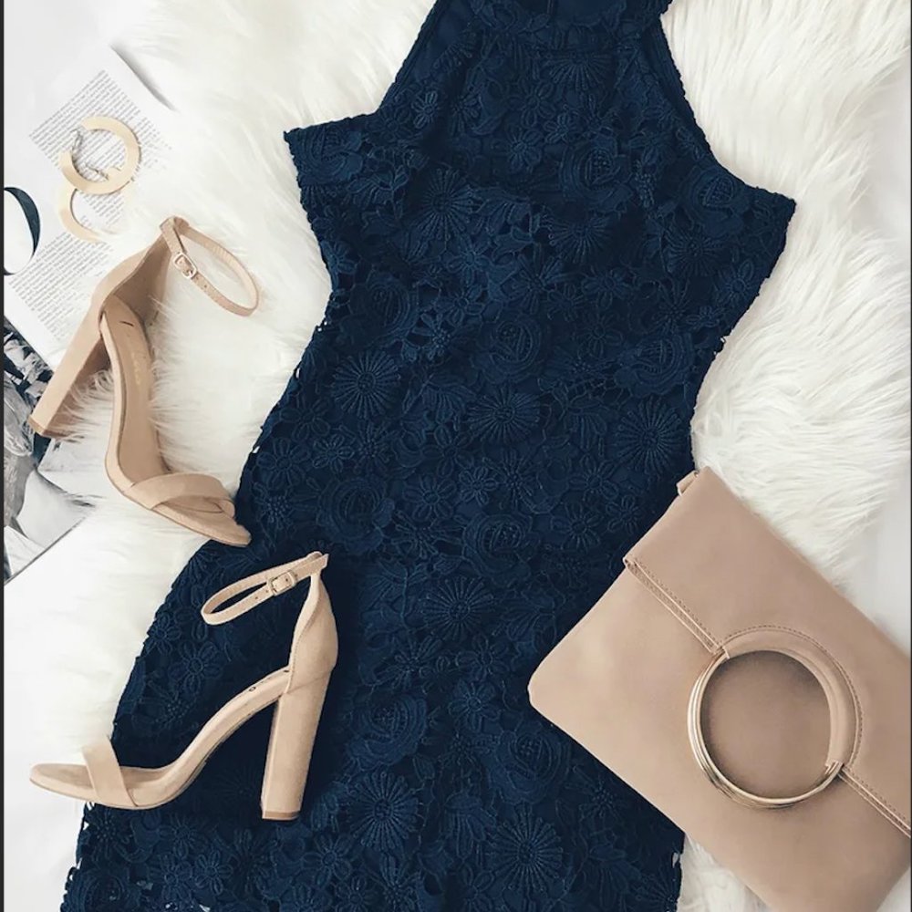 Lulus Love Poem Navy Blue Lace Mini Dress - XS - New